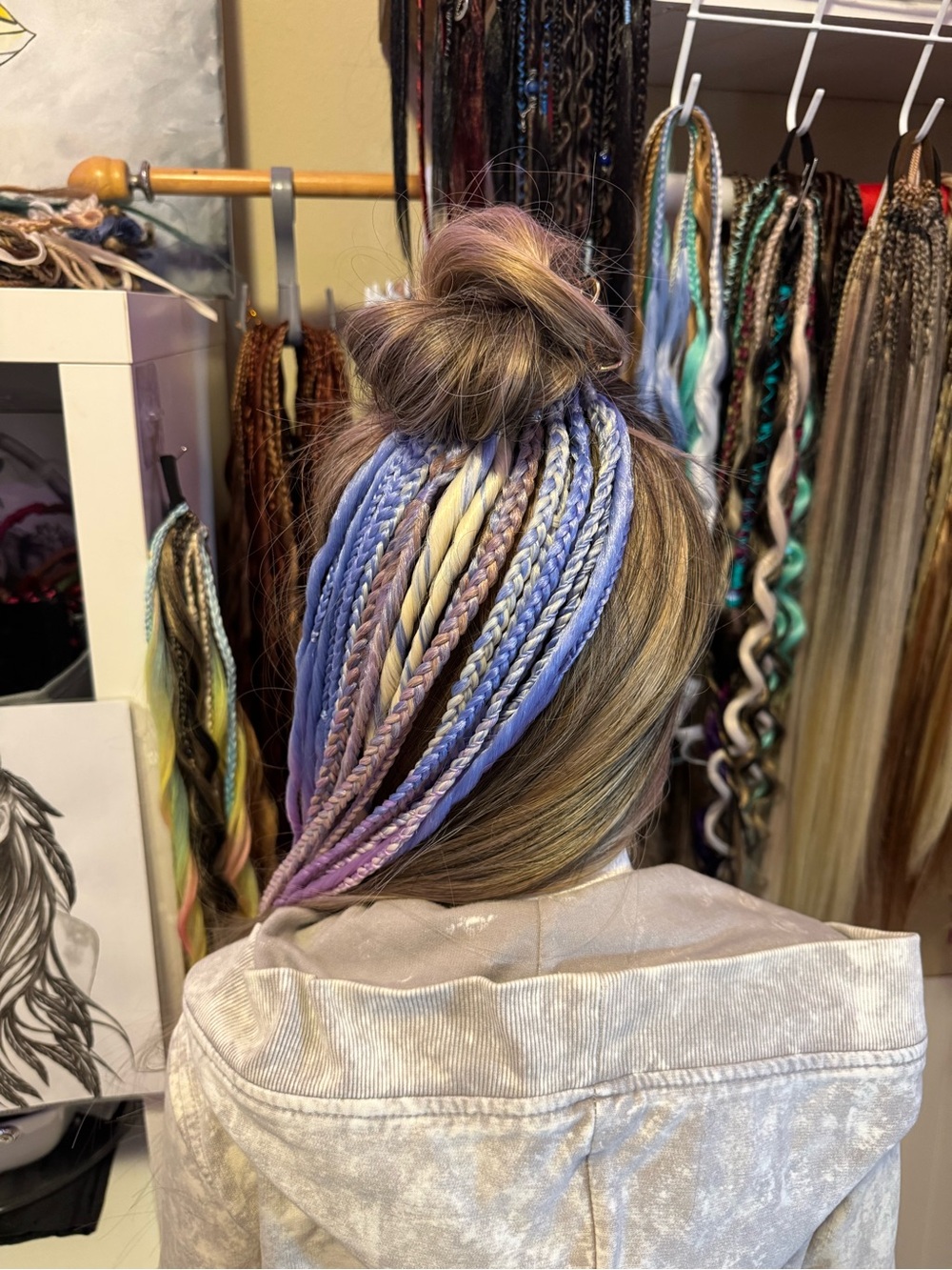 Braided Hair Extensions with Pastel Blue and Pink Accents - Picture 6 of 12
